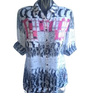 Emotions Black, White and Pink Button Up Shirt M